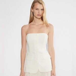 Aritzia Babaton Insider Crepe Button Up Tube Top Light Birch Ivory Cream NWT